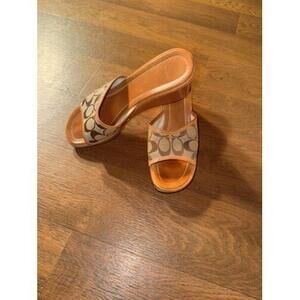 COACH Signature Charma Womens Leather  Slip On Wedge Sandals Shoes Size 10B